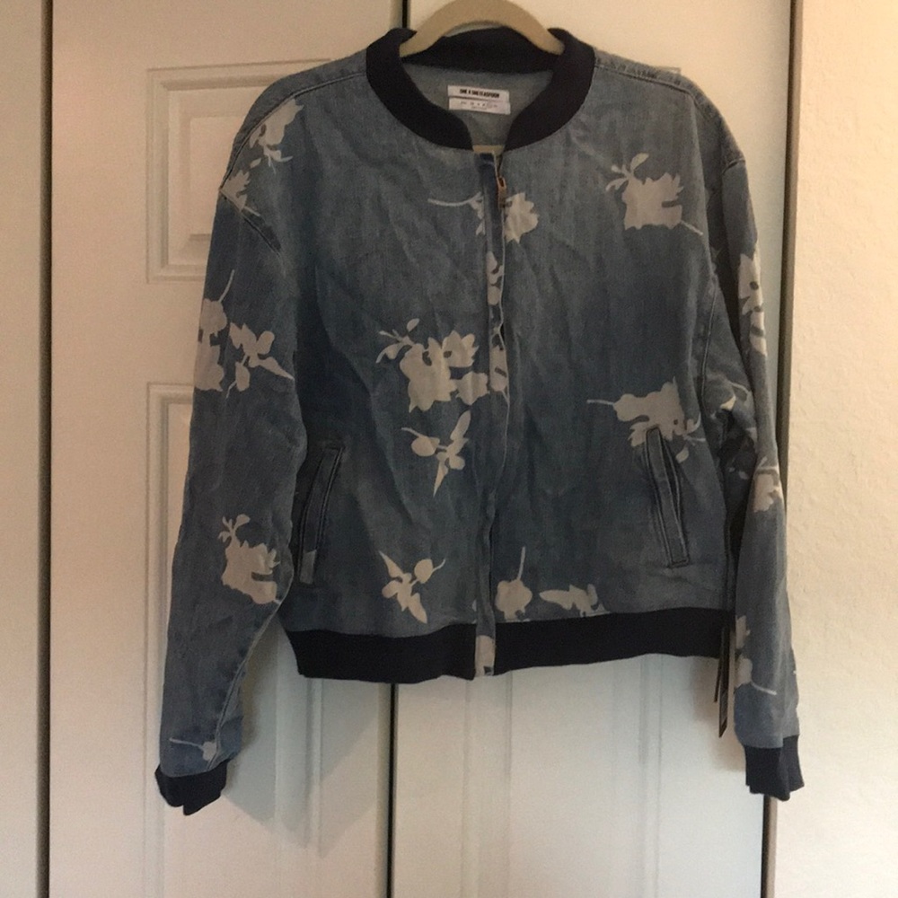 One teaspoon denim floral bomber jacket